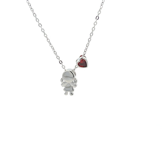 Kids Girl And Ruby Heart Necklace