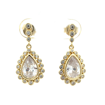 Tear Drop Diamond Circle Bezel Earrings