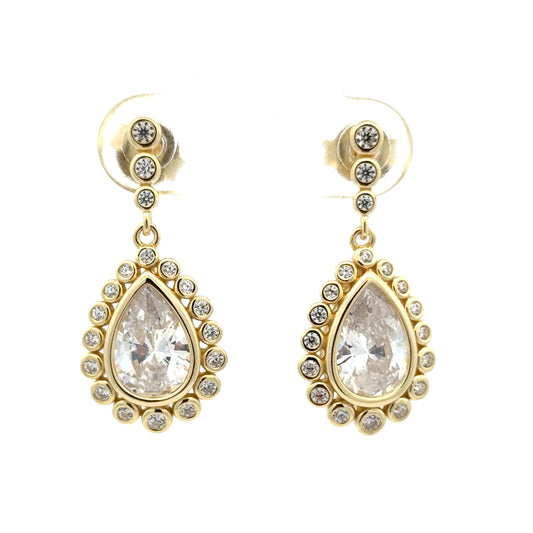 Tear Drop Diamond Circle Bezel Earrings