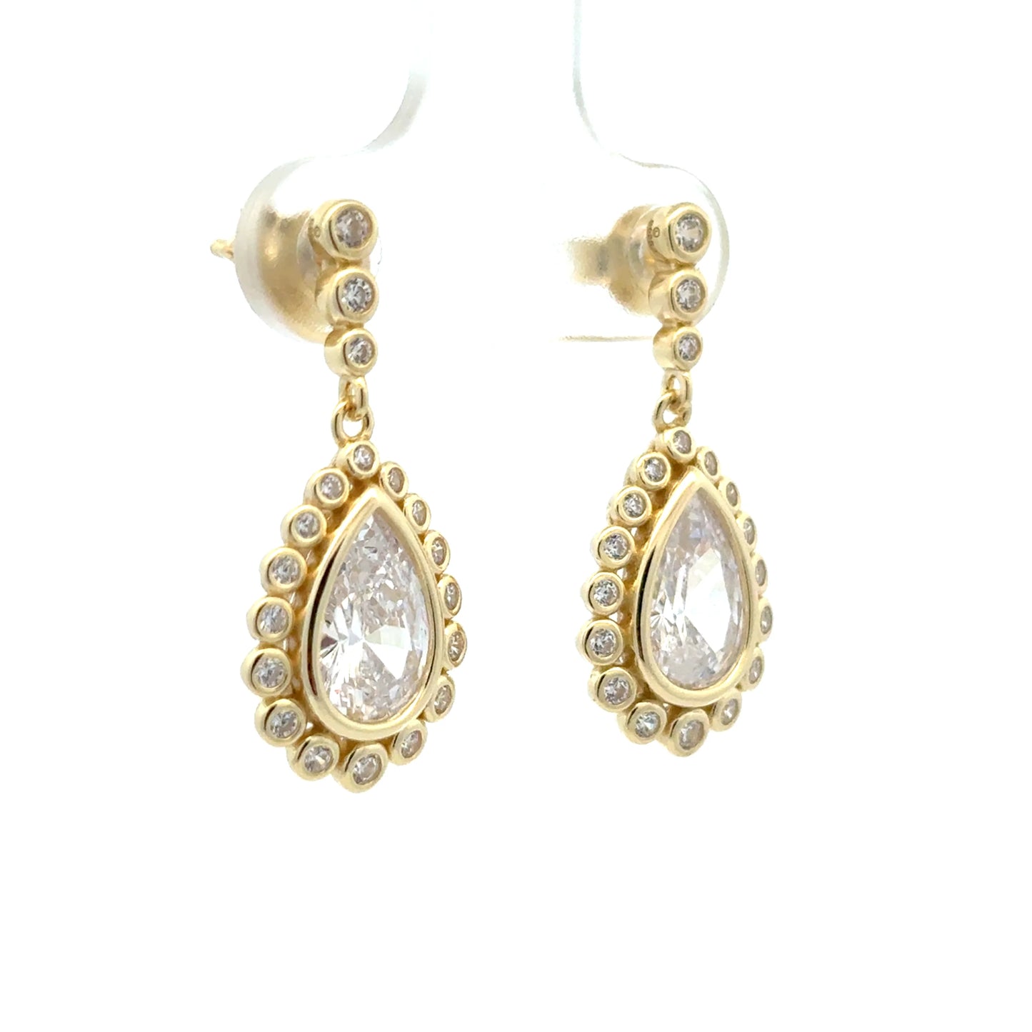 Tear Drop Diamond Circle Bezel Earrings