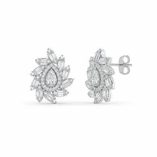 Rectangle Diamond Cluster Earrings
